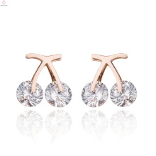 Pendientes creativos de la fruta del zircon de la cereza del acero inoxidable de Rose Gold